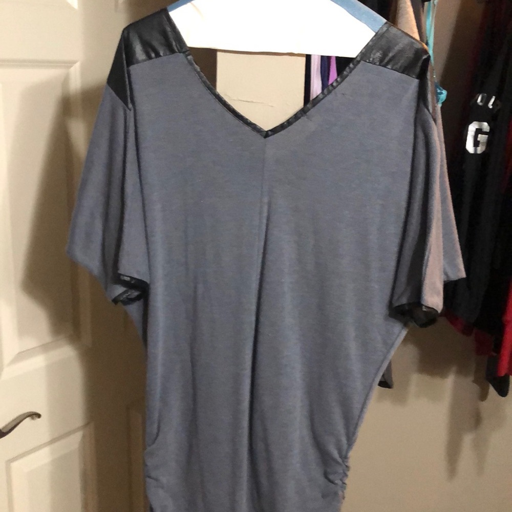 Gray tunic with fake leather detail